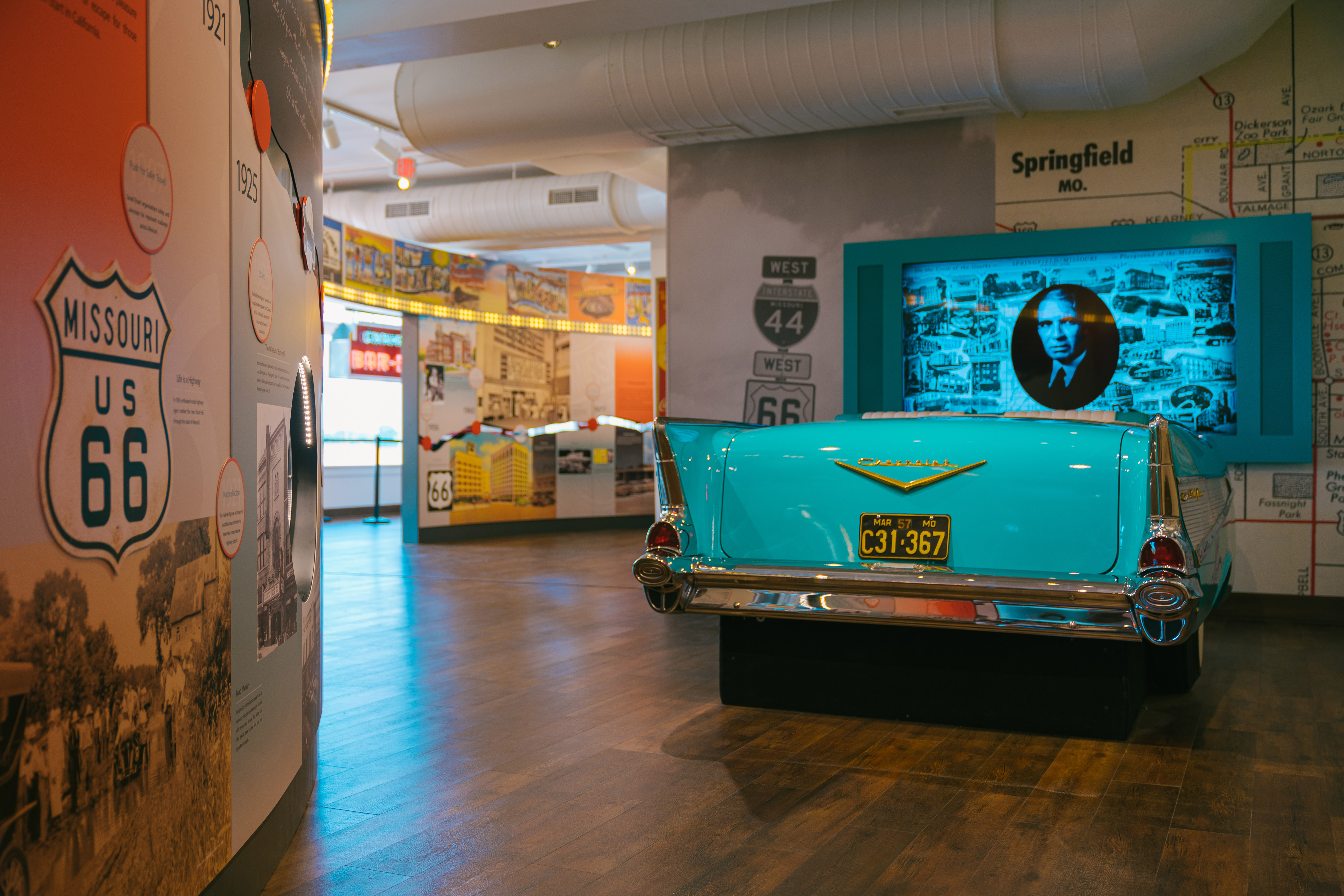 Route 66 memorabilia on display at the History Museum on the Square in Springfield, Missouri