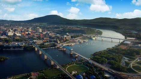 查塔努加市区和田纳西河鸟瞰图