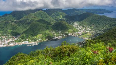 A bird’s-eye view of the Pago Pago village and harbor