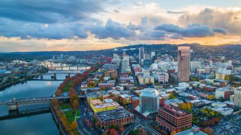 Aerial view of downtown Portland, Oregon. 