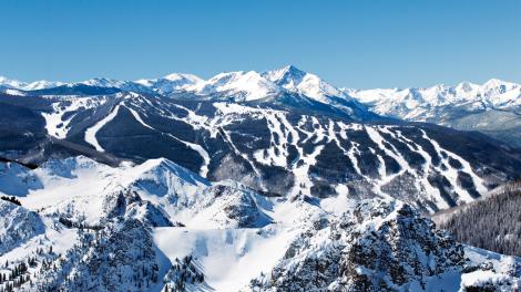 The slopes along the snow-covered mountains at Vail 