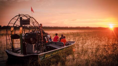 A scenic airboat tour on the headwaters of the Florida Everglades in Kissimmee, Florida