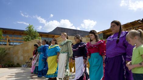 Chickasaw stomp dancers at the Chickasaw Cultural Center in Sulphur, Oklahoma Chickasaw stomp dancers at the Chickasaw Cultural Center in Sulphur, Oklahoma