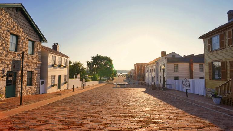 Red-brick street in Hannibal, Missouri