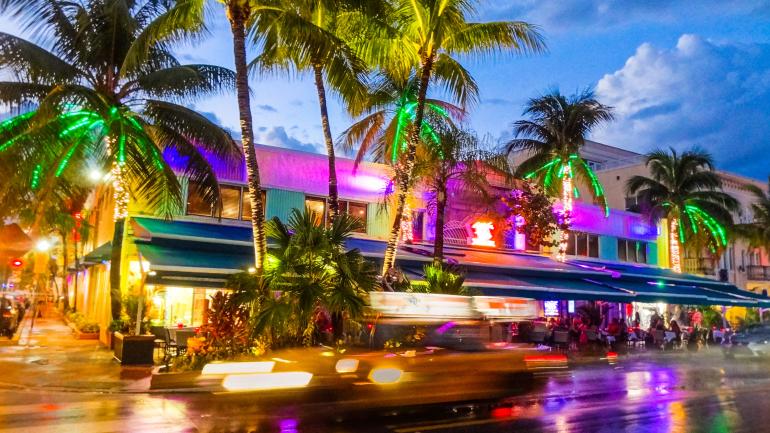 Colorful nightlife of South Beach in Miami, Florida