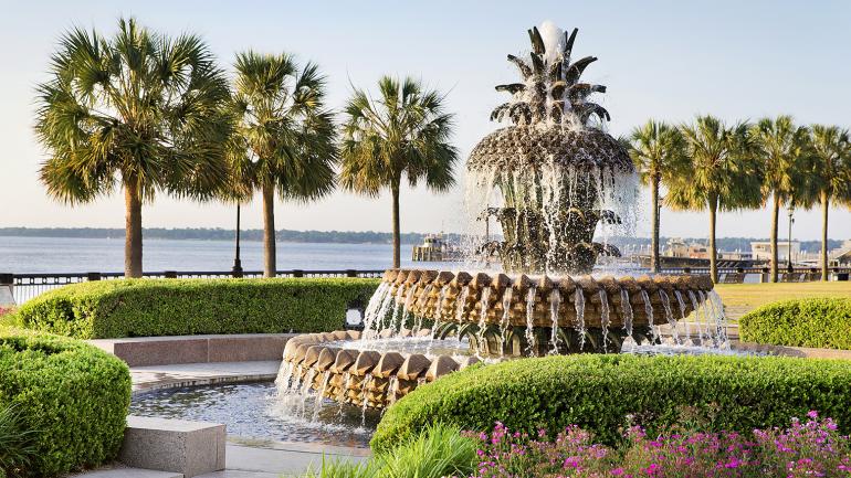 查尔斯顿滨水公园中的菠萝喷泉