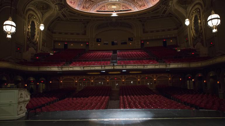 Views inside the expansive Rialto Square Theatre in Joliet, Illinois.