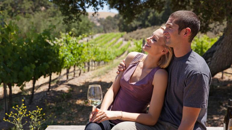 Couple enjoying the afternoon in Los Olivos in the Santa Ynez Valley