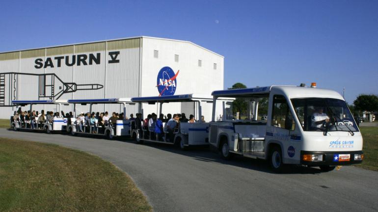 Taking the NASA Tram Tour, a behind-the-scenes experience included in the cost of admission