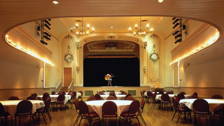 A performer practicing in the historic Eureka Opera House