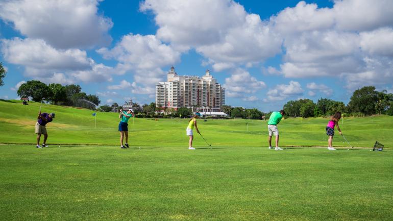 On the driving range at a local golf resort