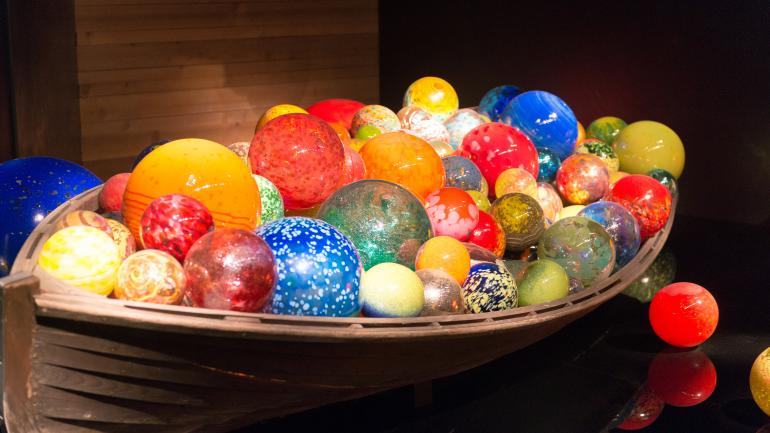 Glass ball sculpture on display at the Chihuly Collection