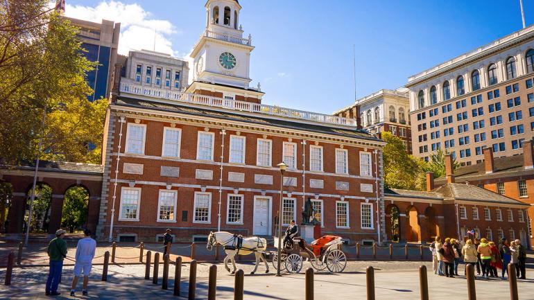 A view of Independence Hall in Philadelphia, Pennsylvania