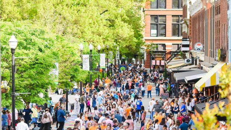 Locals and visitors exploring Market Square