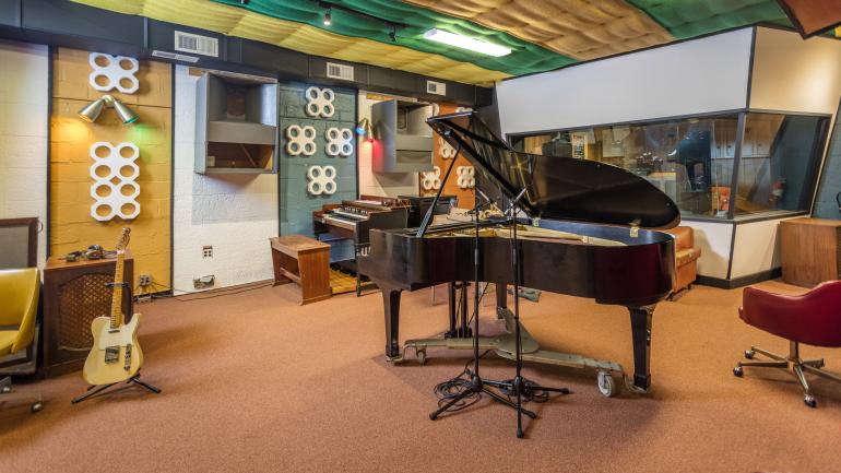 Piano inside the Muscle Shoals Sound Studio in Sheffield, Alabama