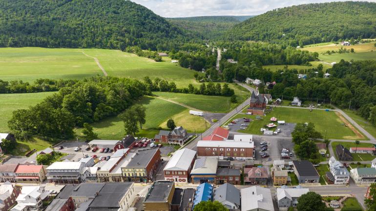 在空中俯瞰米尔海姆小镇