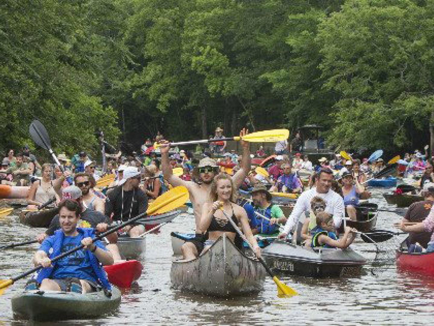 弗米利恩河口区的船只游行中的开心桨手