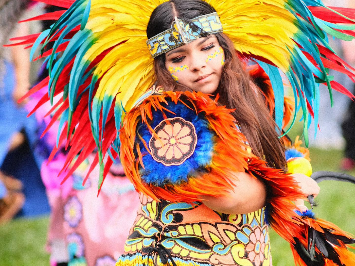 一位美洲原住民舞者在肯塔基州鲍林格林国际文化节上表演