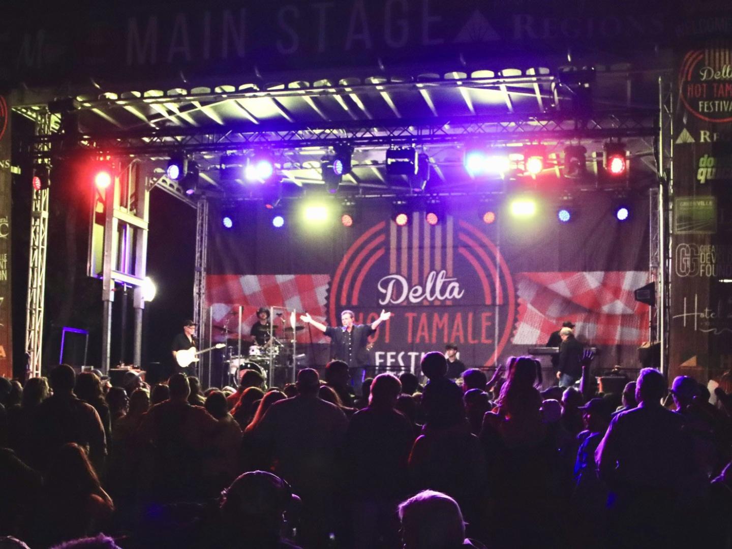 The main stage of the Delta Hot Tamale Festival in Greenville, Mississippi