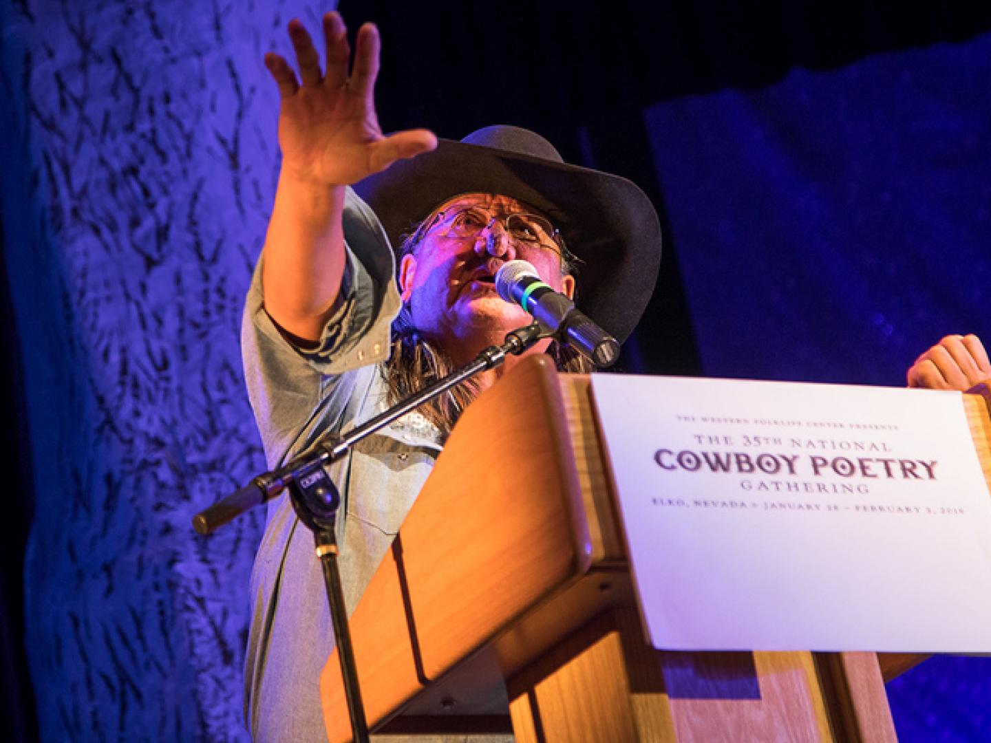 A performer during the National Cowboy Poetry Gathering in Elko, Nevada