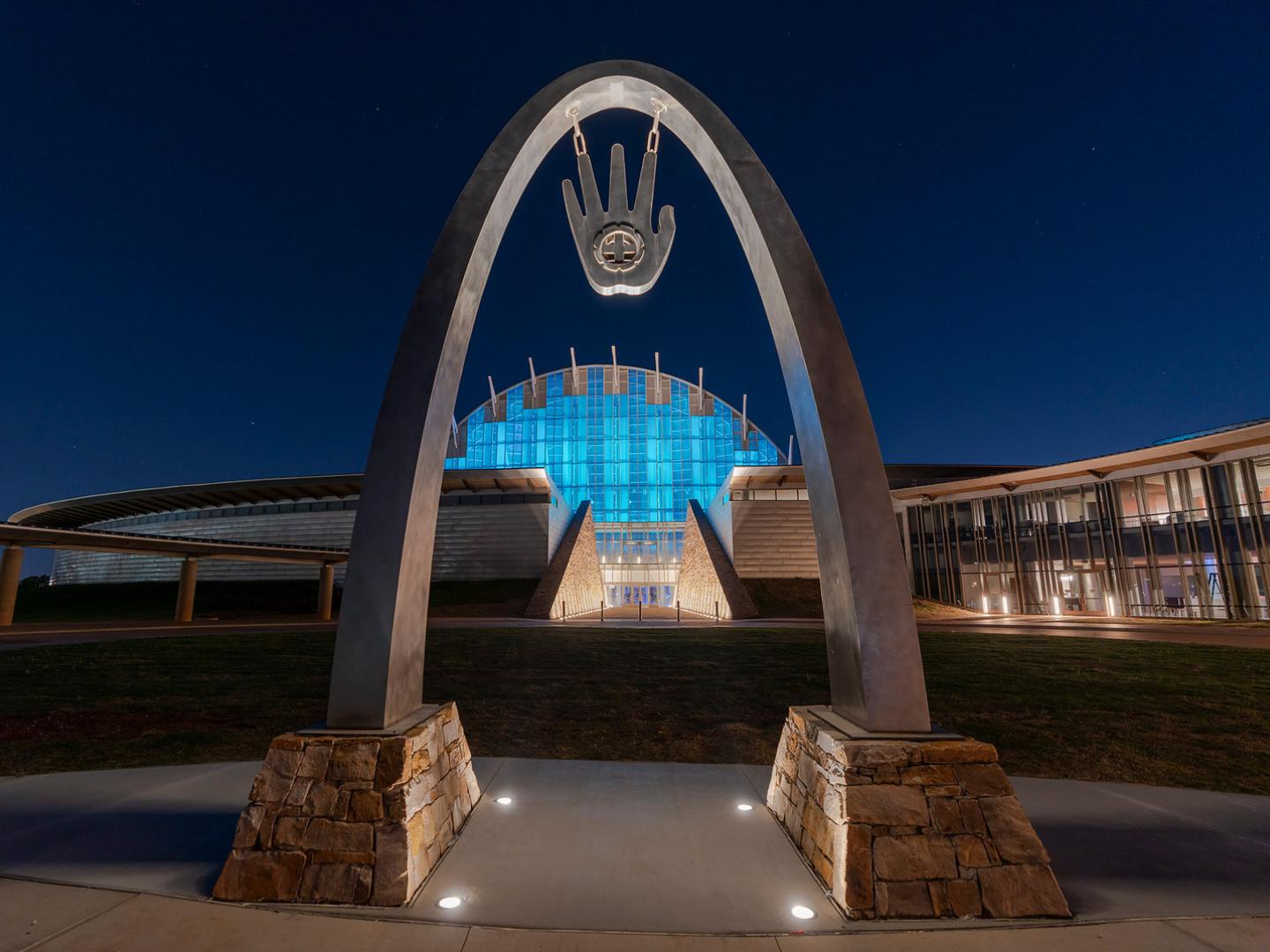 Evening view of the First Americans Museum in Oklahoma City, Oklahoma Evening view of the First Americans Museum in Oklahoma City, Oklahoma