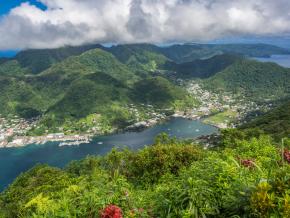 A bird’s-eye view of the Pago Pago village and harbor