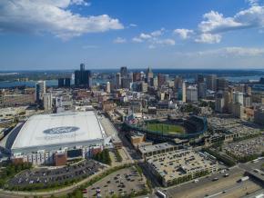 密歇根州底特律市中心的天际线 密歇根州底特律市中心的天际线