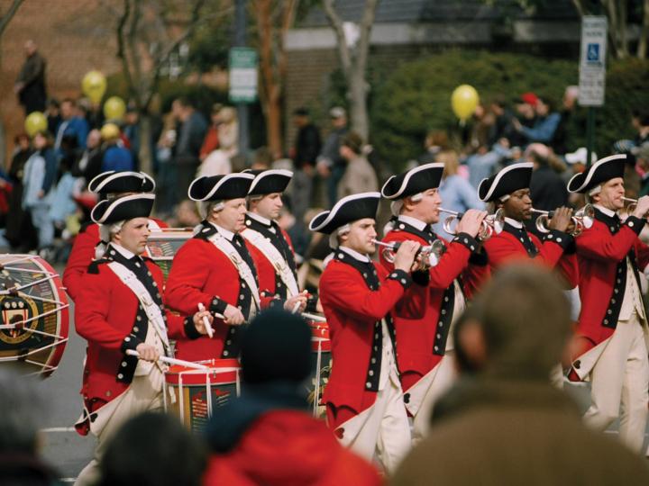 Fife and drum corps in the parade during George Washington’s Birthday Celebration Weekend