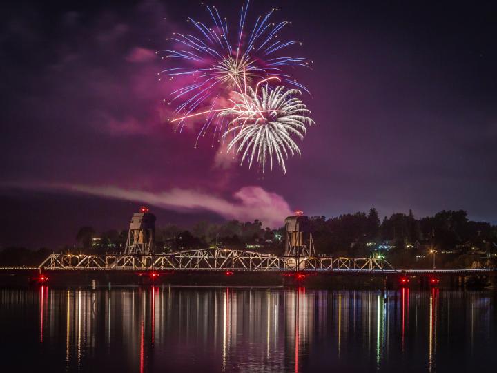 The sky lights up every Fourth of July with fireworks over the Snake River in Lewiston, Idaho