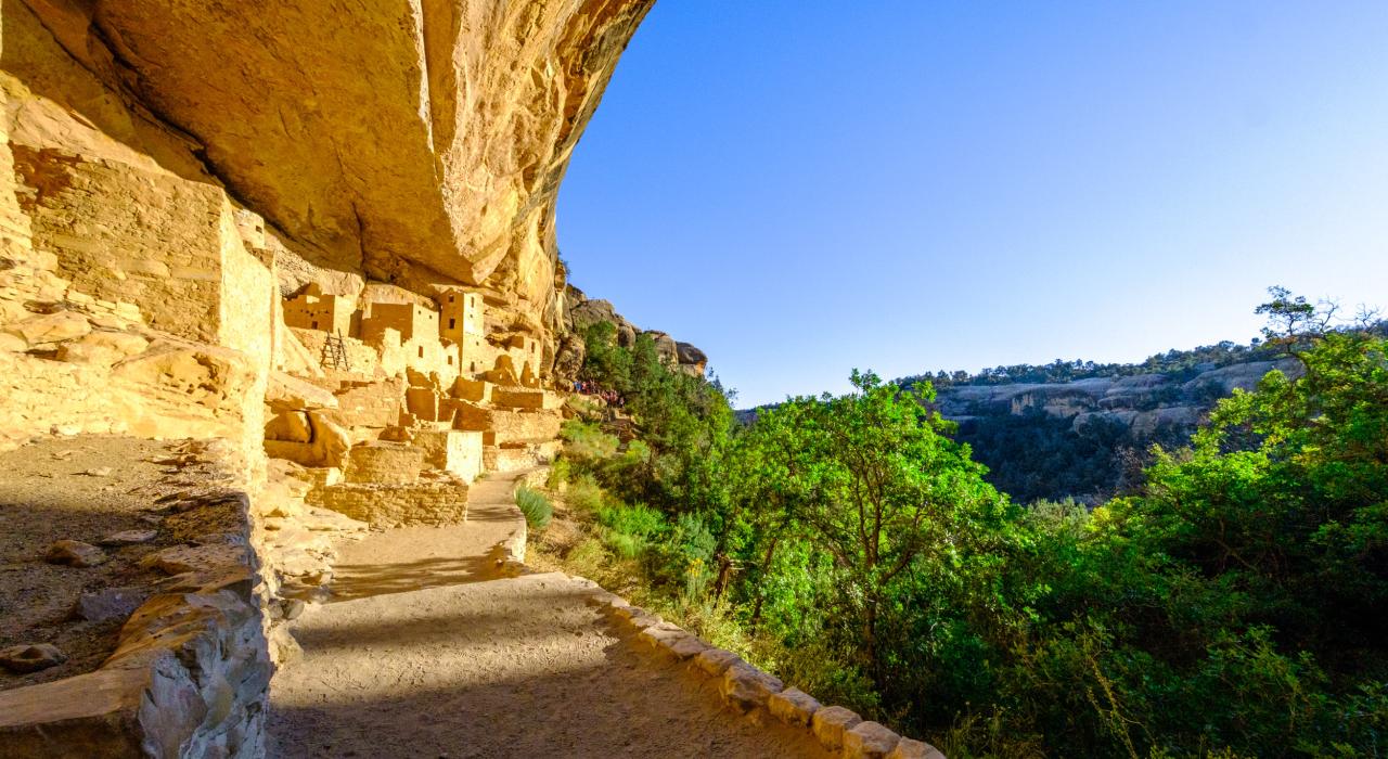 探索绝壁宫殿（Cliff Palace）这个拥有 150 间房间且规模最大的悬崖住所