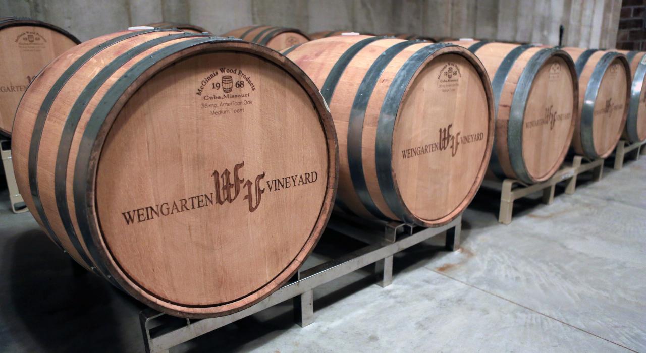 The barrels at Weingarten Vineyard in St. Genevieve, Missouri