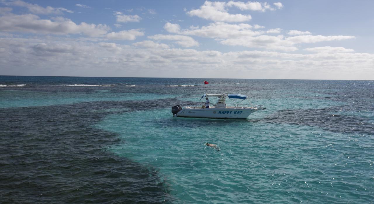 Dive boat in the John Pennekamp Coral Reef State Park in Key Largo, Florida