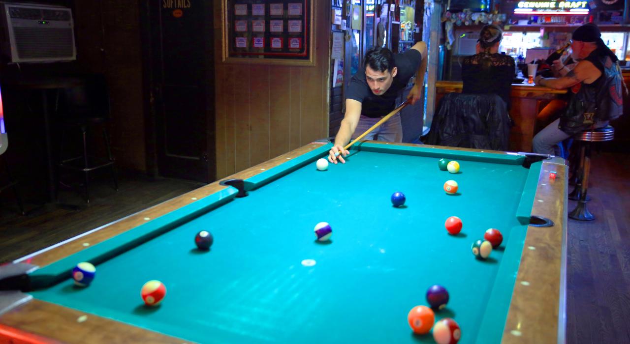 Billiards inside Elbow Inn & BBQ Pit biker bar along Historic Route 66, Missouri