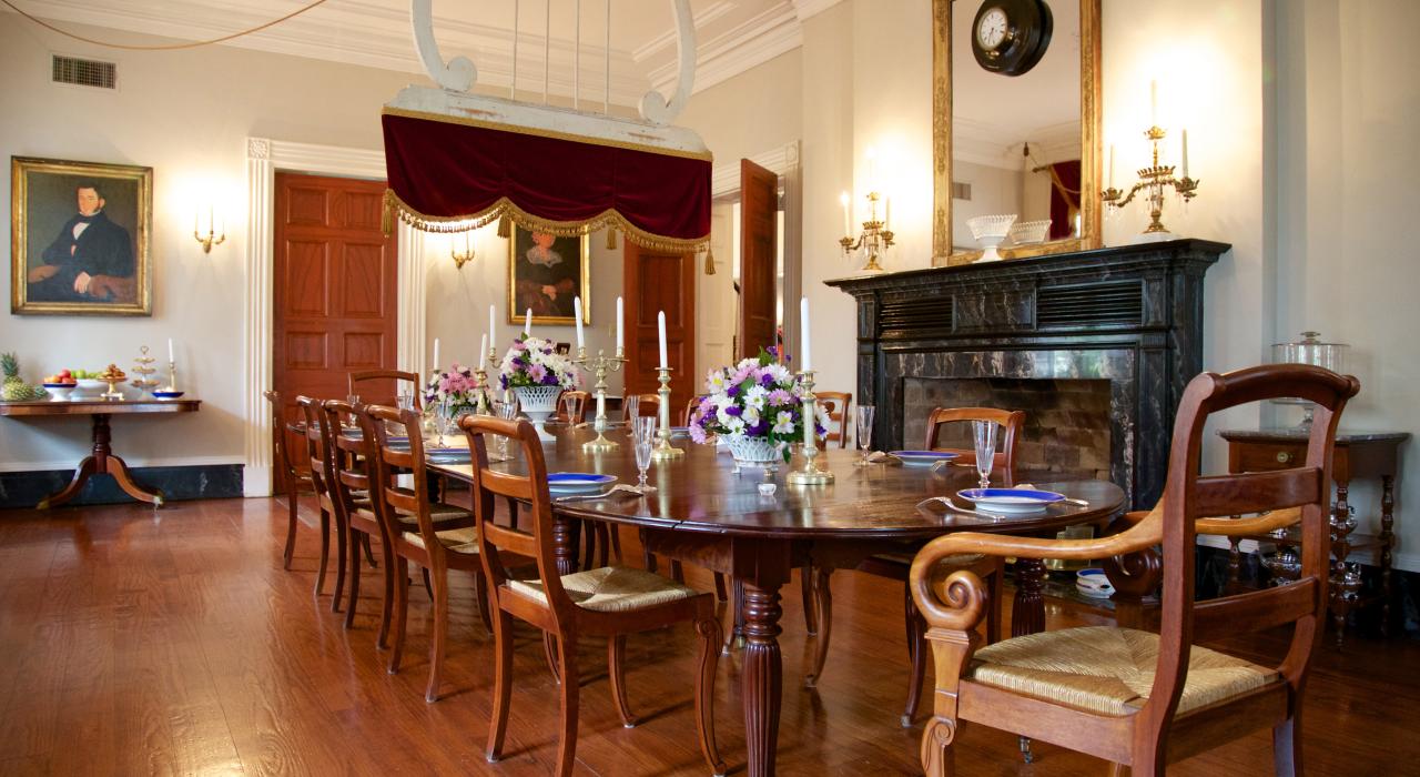 Formal dining room at Oak Alley Plantation in Louisiana