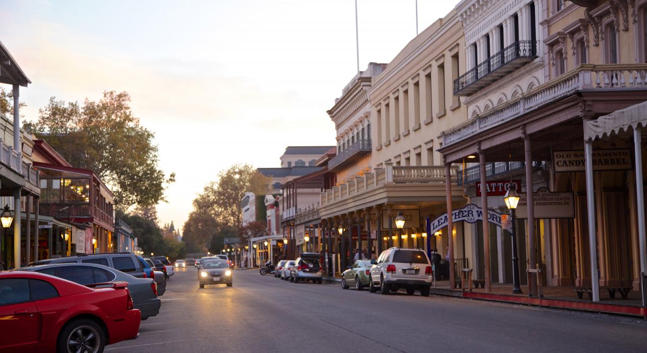 Street view of Old Town Sacramento, California
