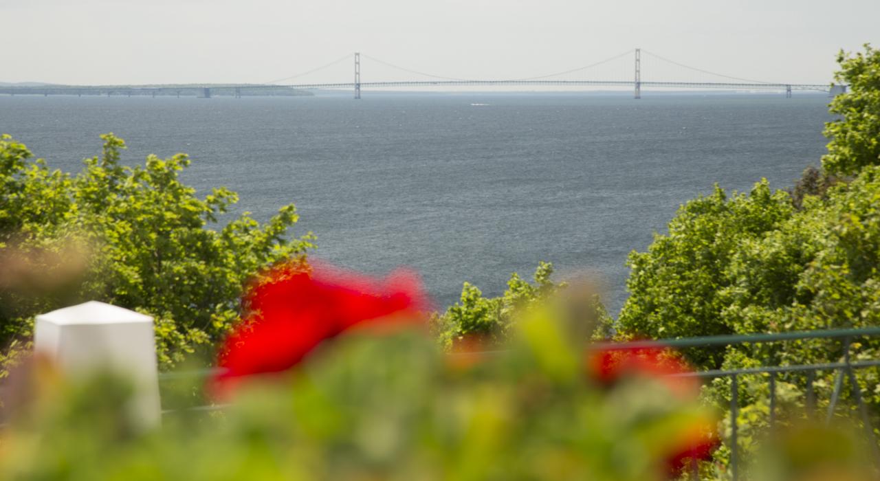 Grand Hotel porch view of the Straits of Mackinac