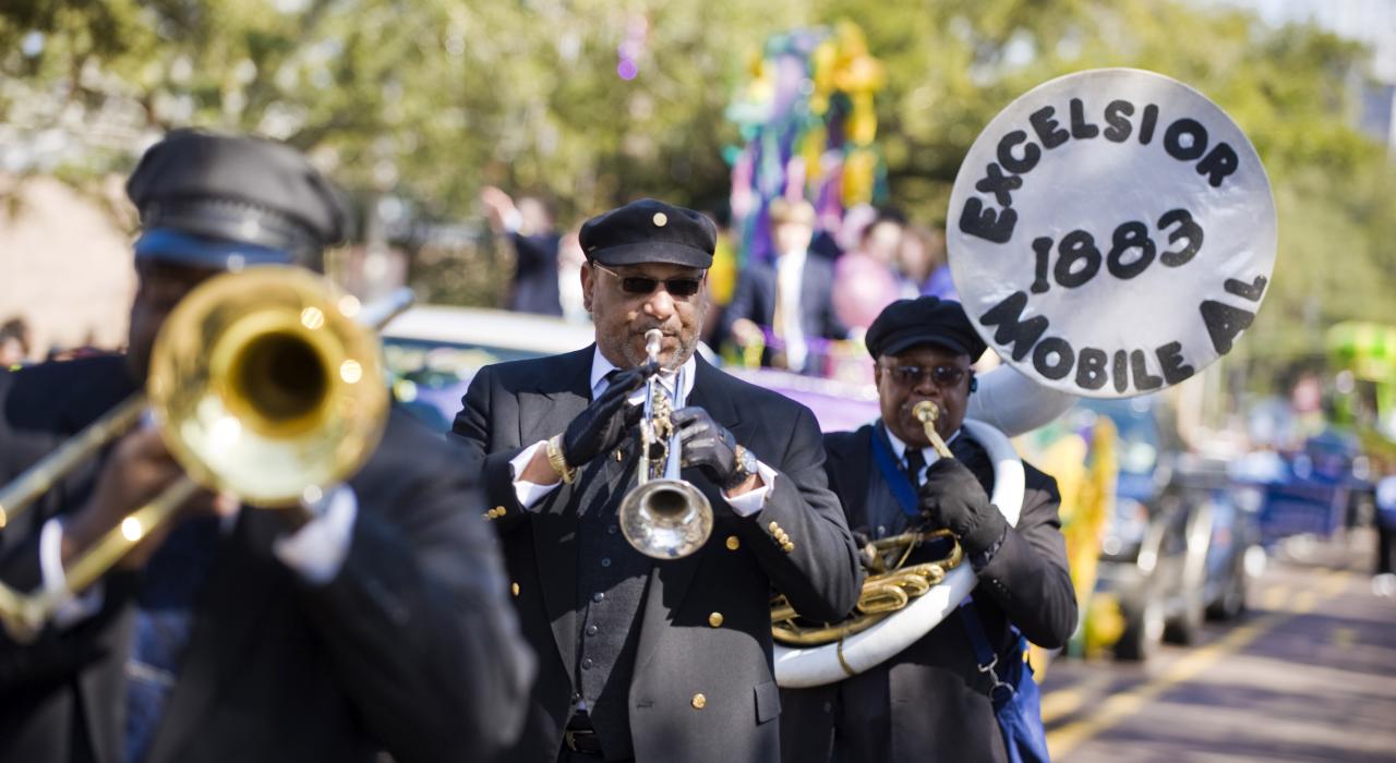 Excelsior Band in Mobile’s Mardi Gras Parade in Alabama