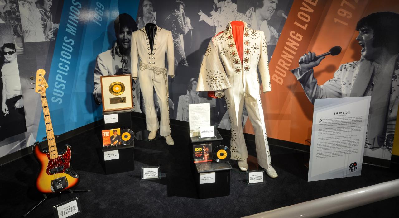 Elvis Presley memorabilia on display at Graceland in Memphis, Tennessee