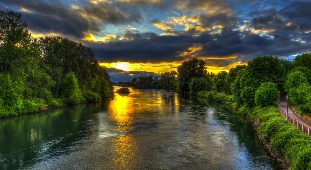 沿着威拉米特河边的自行车小径欣赏两岸风光