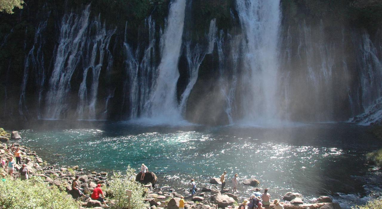 Relaxing under the mist at McArthur-Burney Falls Memorial State Park