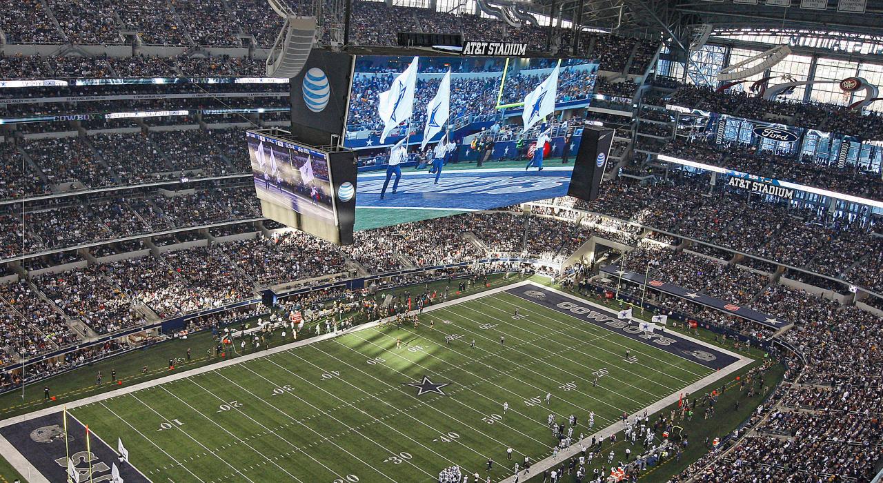 Eyes on the field as the Cowboys play football in AT&T Stadium