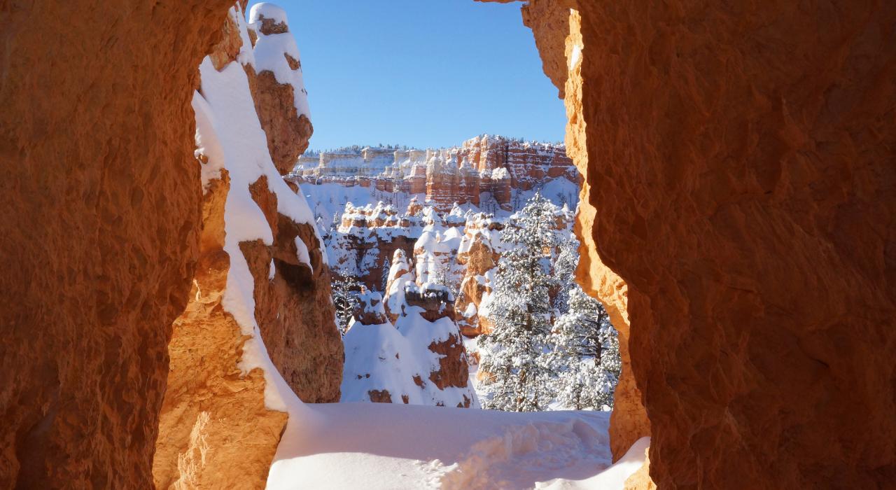 布莱斯峡谷国家公园中冰雪覆盖的红石