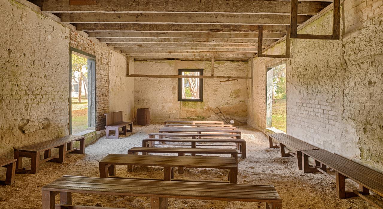 Inside the historic tabby-walled barn at Kingsley Plantation