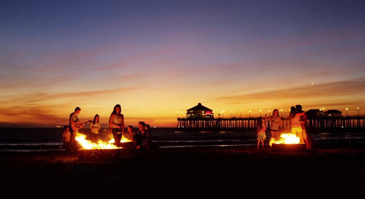 Sunset bonfire overlooking the pier