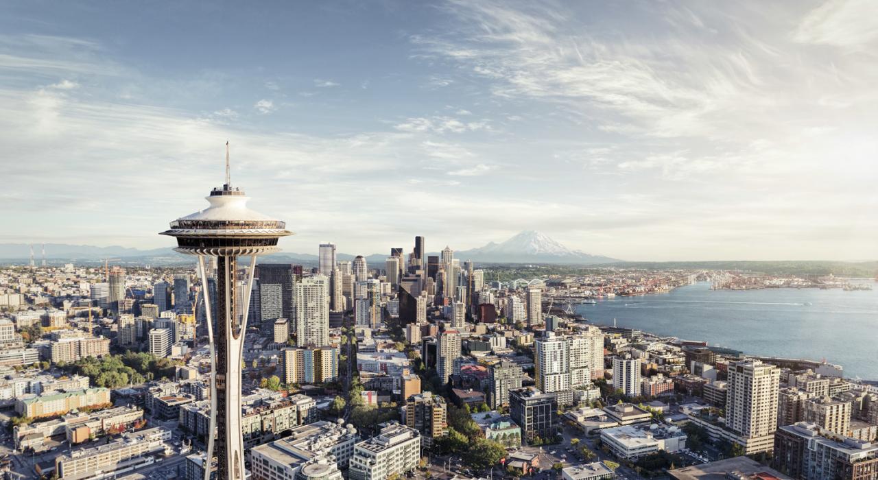 太空针塔耸立在城市上空