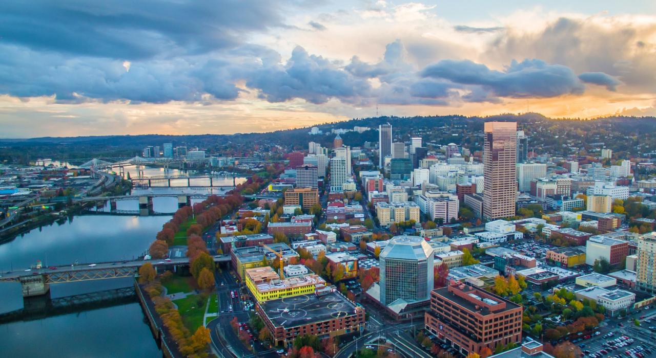 Aerial view of downtown Portland, Oregon. 