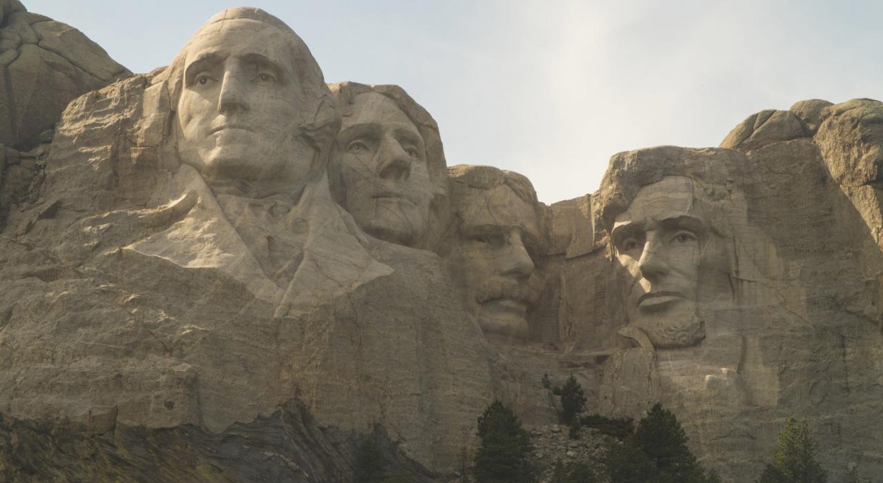 In front of the famous Mount Rushmore in the Black Hills and Badlands region of South Dakota