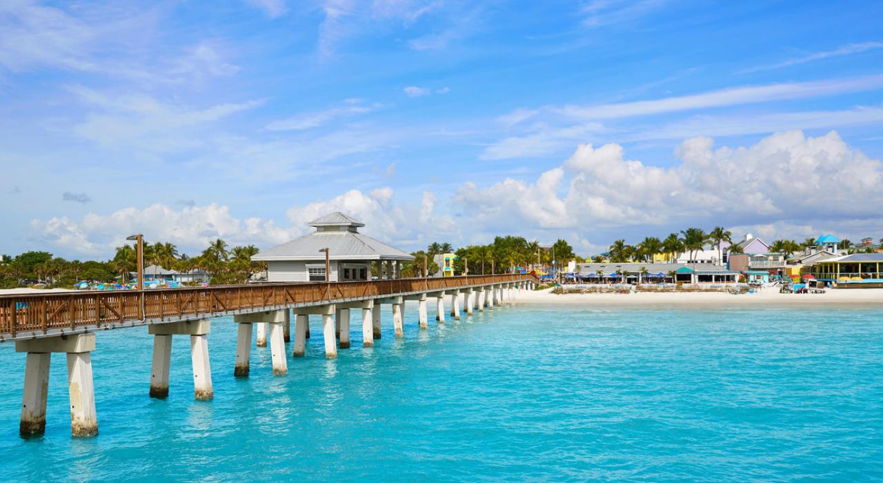 Vibrant blue waters surrounding the Fort Myers Beach Fishing Pier