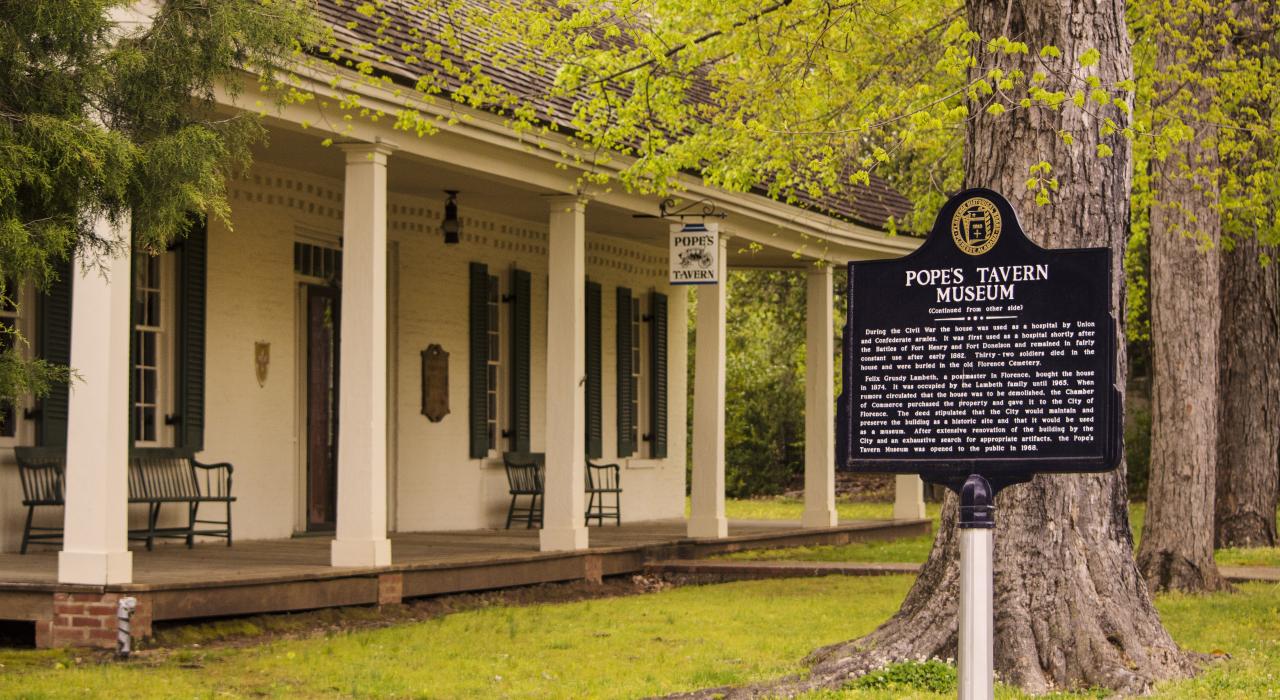 The historic Pope’s Tavern Museum, a former stagecoach stop, inn and tavern
