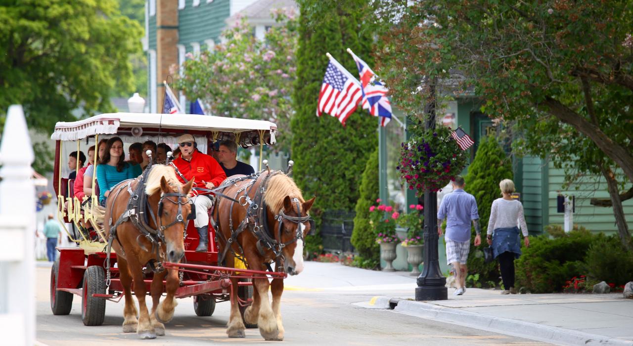 乘马车游览这座禁止汽车行驶的岛屿